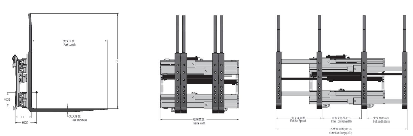 2.5t Forklift Clamp Attachment Single Double Pallet Handlers 1370x80x45mm Fork