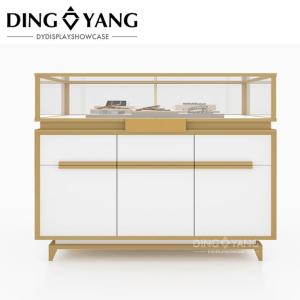China Custom Made Fashion Golden White Retail Jewellers Display Counters , Retail Jewellery Display Counter , Fitted With LED wholesale
