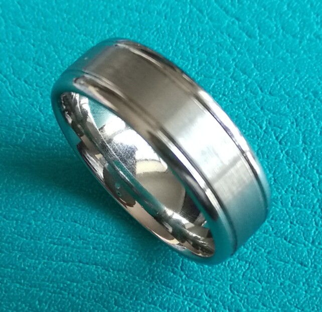Cobalt Chrome 8MM Double Grooves Middle Satin Finish Wedding Band Ring,White Gold Color