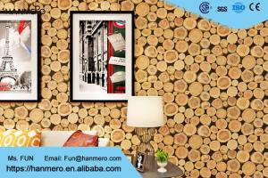 China Soundproof Wood 3D Room Wallpaper , 3D Vinyl Wallpaper For TV Background wholesale