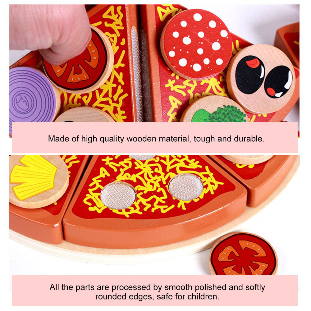 Wooden Beech Wood Pizza Food DIY Toys Kitchen Toy Set for Children Role Play Unisex