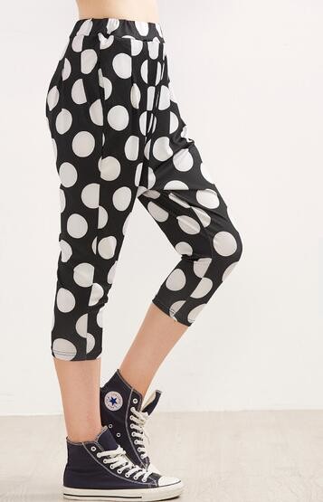 Quality High quality Black Polka Dot Print Elastic Waist Pants made in China for sale