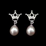 Simple 925 Silver Pearl Earrings / Diamond Shape Pearl Chandelier Earrings
