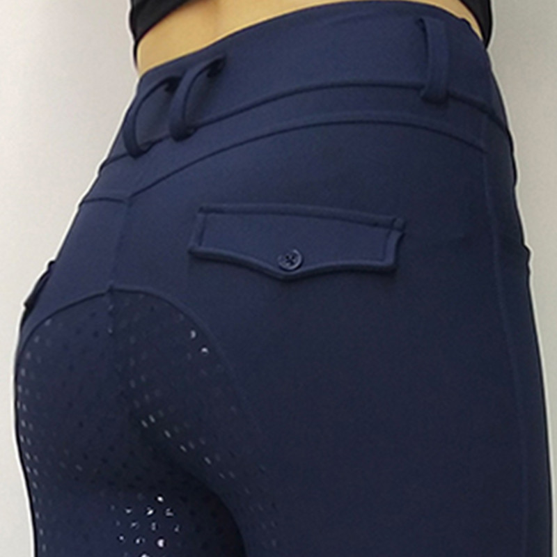 Womens Horse Riding Pants Navy Blue Front Pocket Full Seat Silicone Grip Breeches