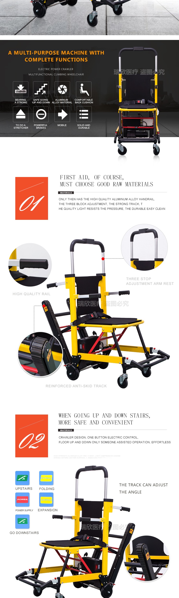 Non Electric Wheelchair To Stretcher Aluminum Alloy Stair Climbers For Disabled