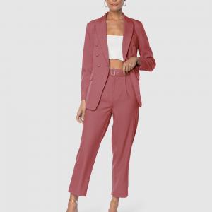 China Brick Red Formal Stylish Womens Suits For Office Wear Formal Blazer And Pant Set wholesale