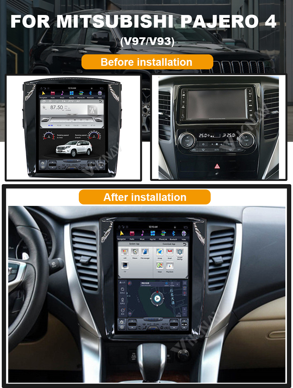 Vertical Screen Android Car Radio For Mitsubishi Pajero 4 V97 V93