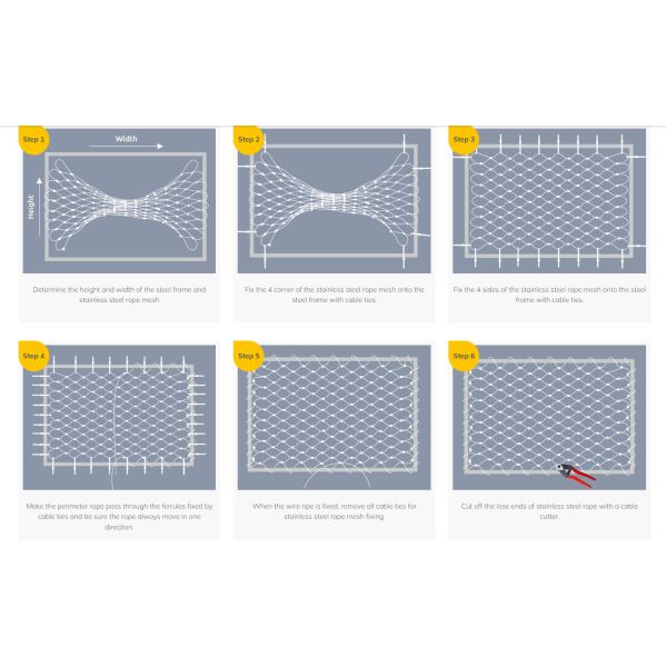 Ferrule 2'' X 2'' Frame Wire Rope Mesh Stainless Steel For Safety Barries