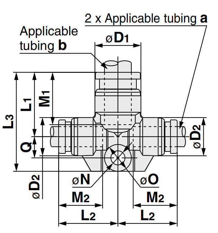 KQG2T12-16 Pneumatic Tee Fitting Connectors Casting Union Tee Fitting