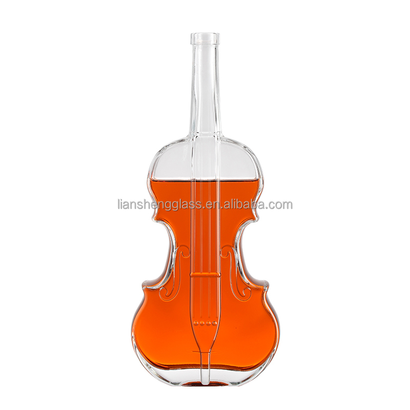 350ml 500ml 750ml 1000ml Guitar Shape Glass Bottles With Gold Lid For Whiskey Liquor