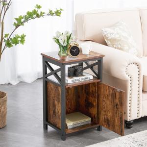 China Metal Frame Industrial Bedside Cabinet MDF Brown Wood Nightstand wholesale