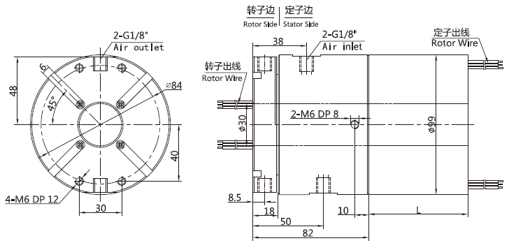 30mm Hollow Shaft Low Torque Electrical Rotary Union 3 Wire Slip Ring 440 VAC / VDC