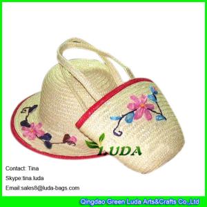China LUDA fashion beach sets natural embroidery wheat straw bag and hat wholesale