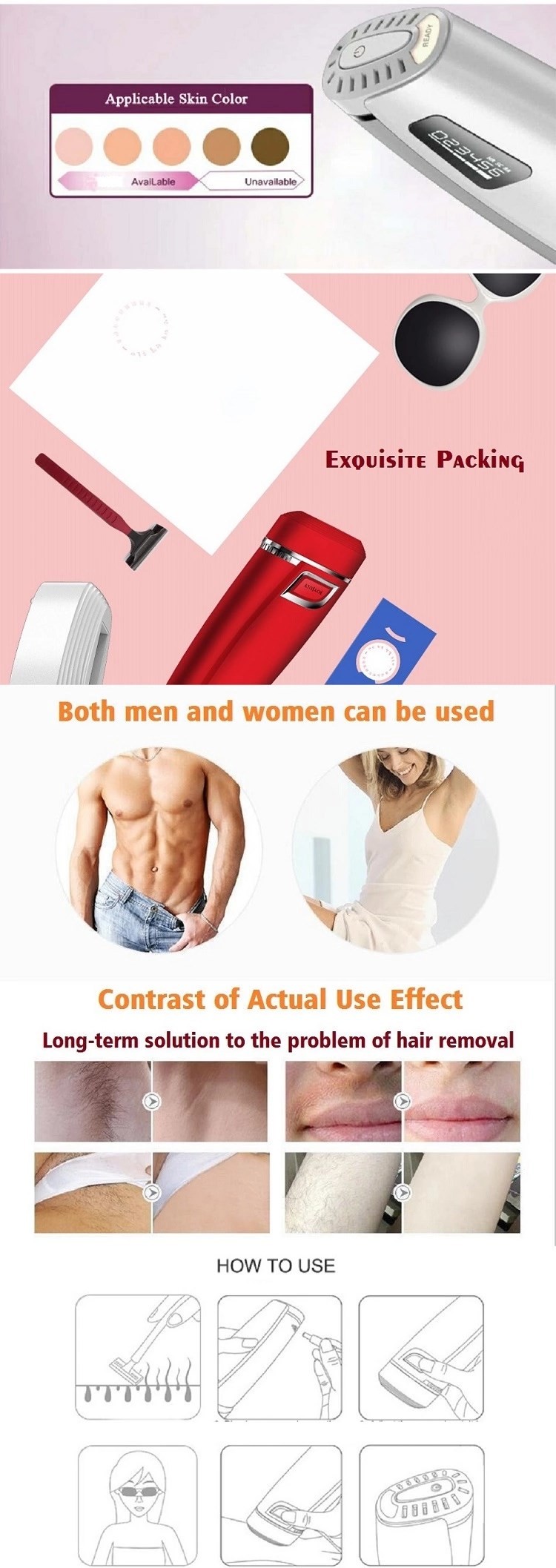 White Pink HR SR 450000 Flashes IPL Laser Removal Device