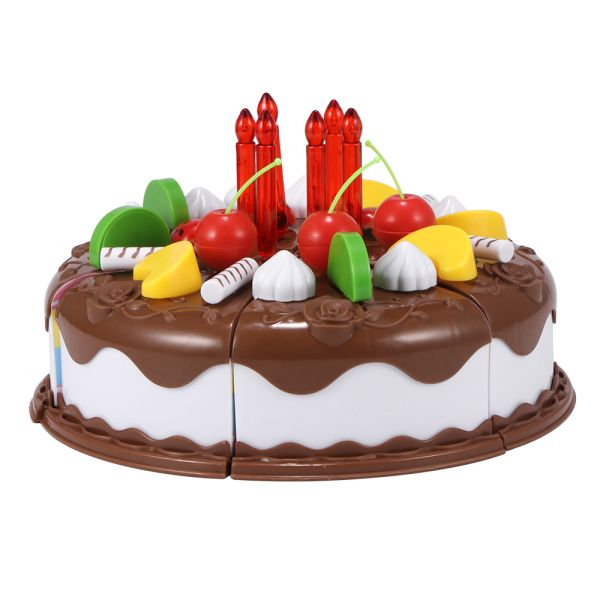 DIY 5.9inch Wooden Fruit Cutting Set Birthday Cake Toy Plastic