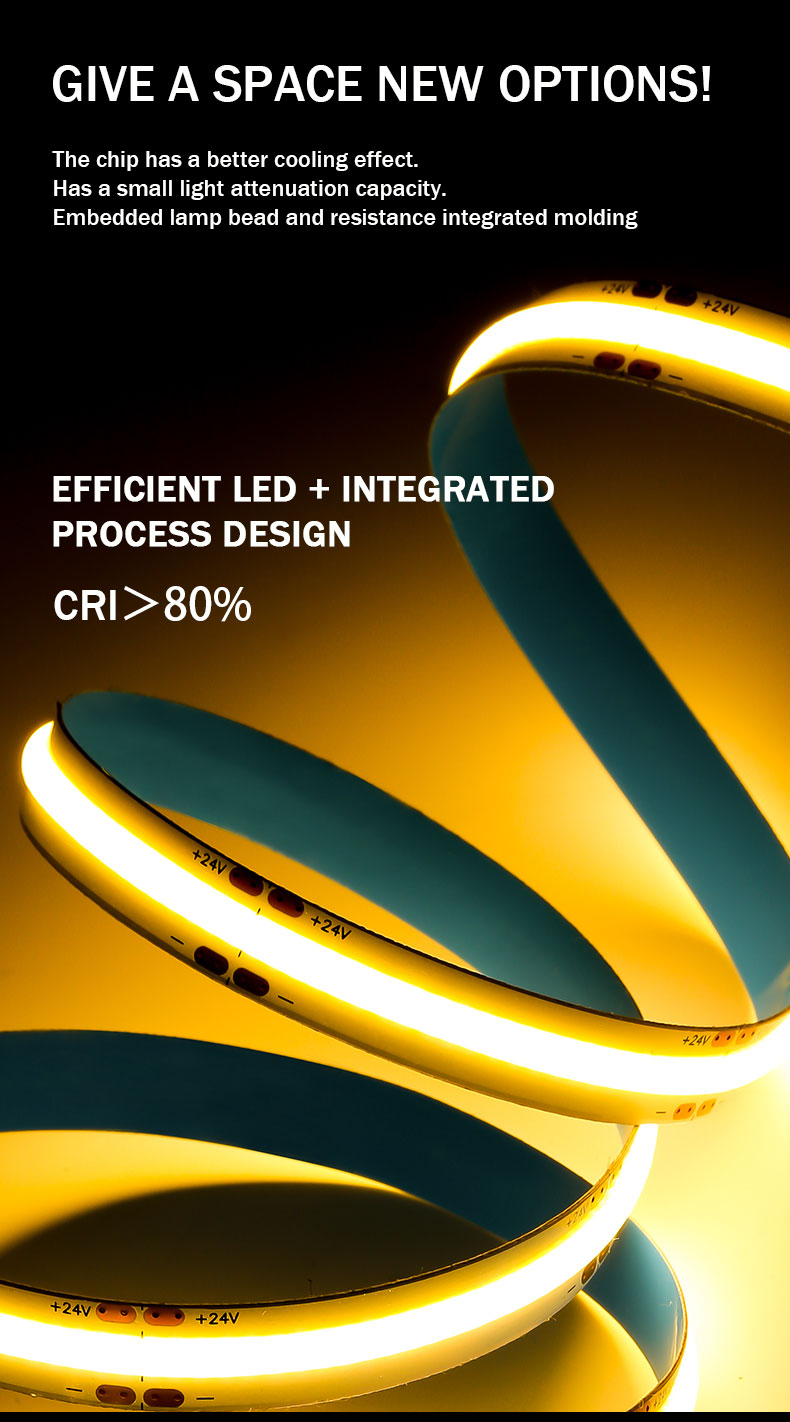 Electroplate COB 24v COB 320Ds 8mm Ra 85 Golden Yellow Light Strip for Home Lighting