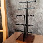 5 Rods Earring Metal Table Top Display Stands With Wooden Base For Grocery