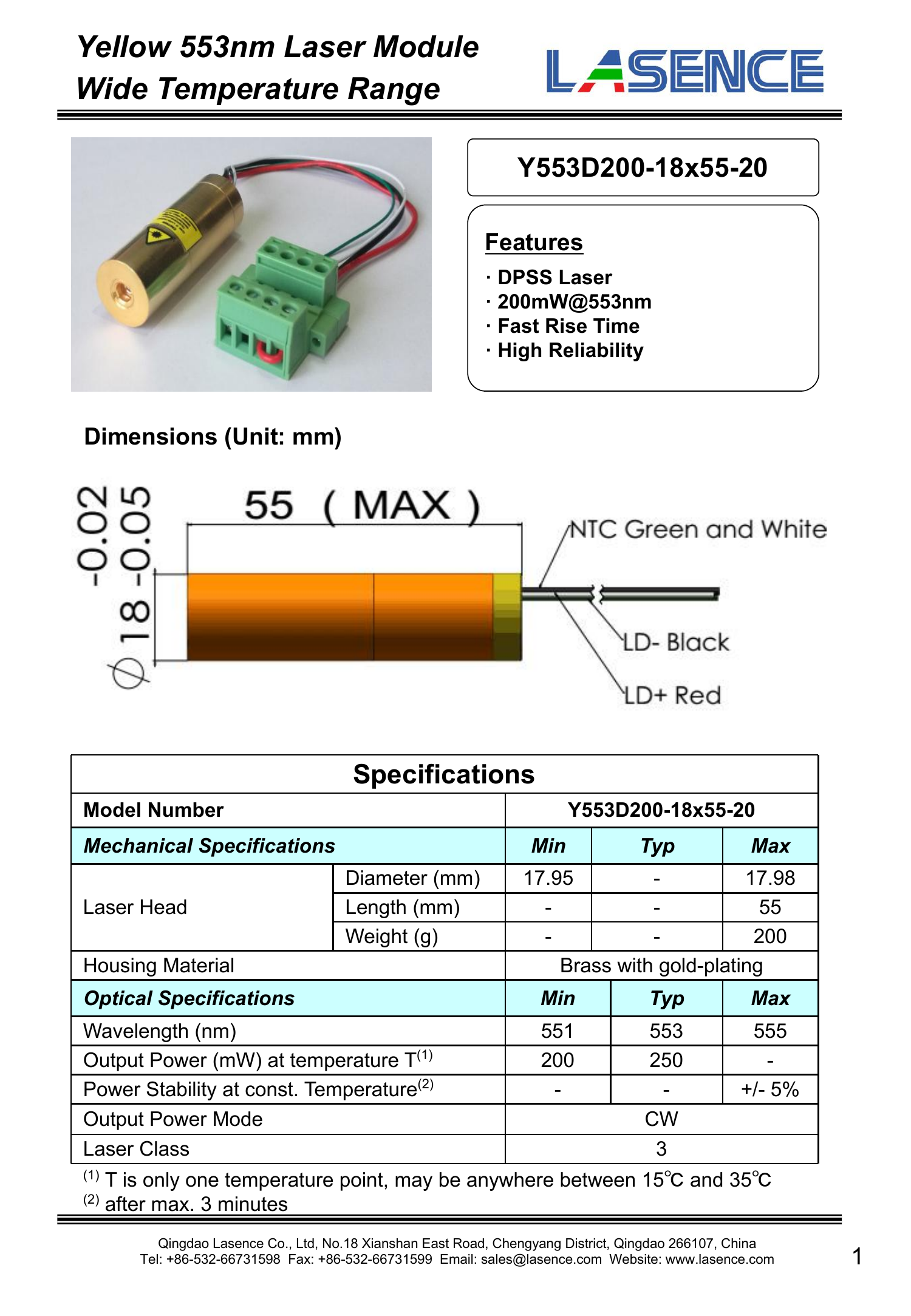 High Beam Custom DPSS Laser Module for Confocal Microscopy at 532nm 561nm 585nm 594nm
