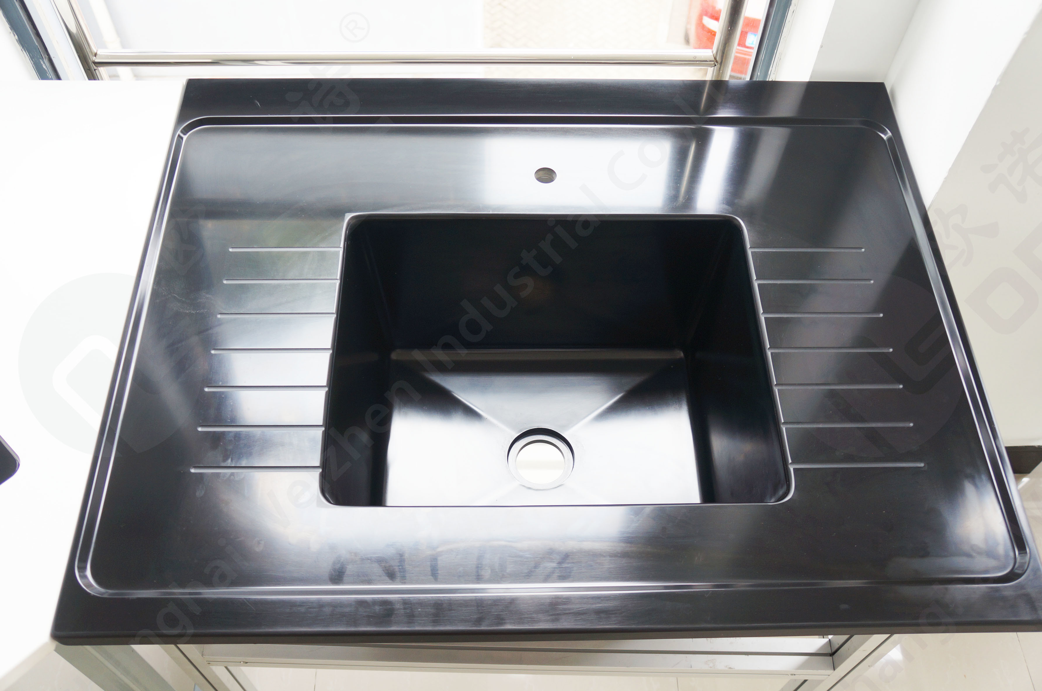 Black Color Epoxy Resin Sink With Drain Grooves Use For Science Lab Furniture
