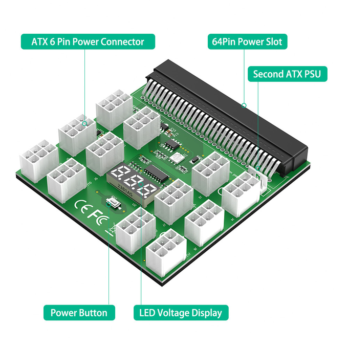 12 PCS ATX 6Pin Connectors Power Supply Breakout Board Adapter for ETH Bitcoin Mining