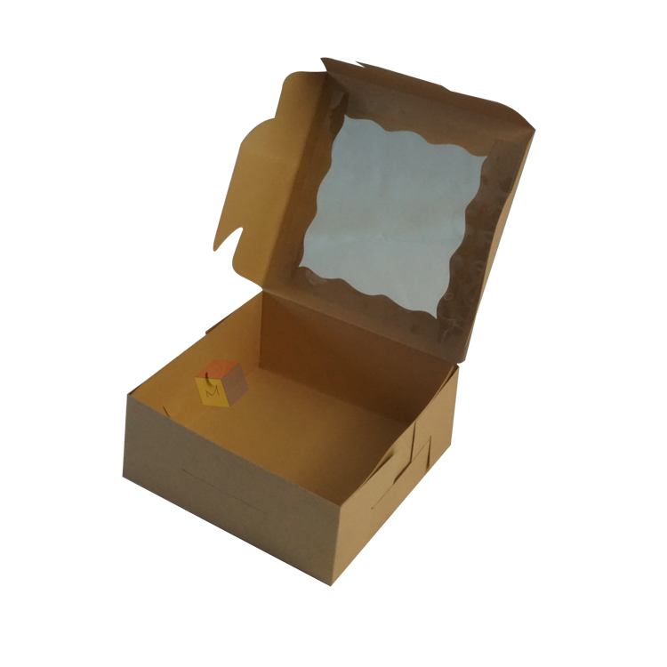 Food Grade Kraft Takeaway Bakery Cake Packaging Boxes with Clear Window and Custom Logo