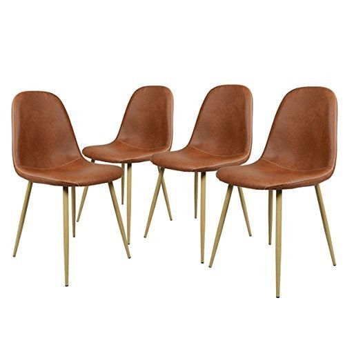 Black Metal Base Brown Velvet Fabric Dining Chairs , Fabric Chair Dining Set