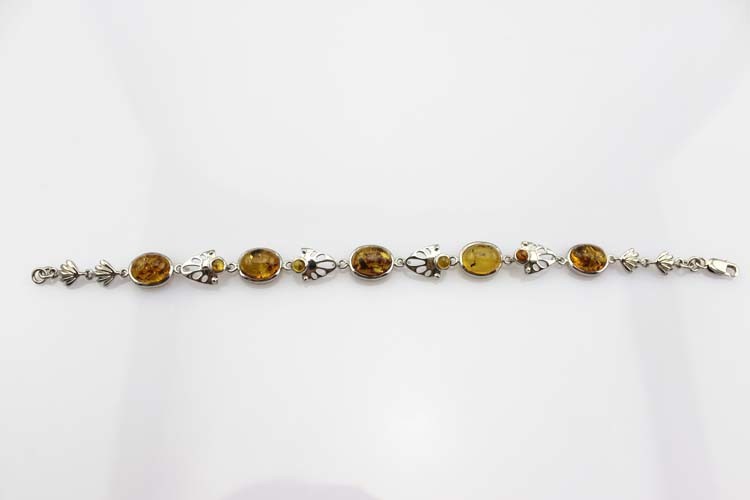 Gemstone Jewelry 925 Silver 8x10mm Oval Citrine Link Tennis Bracelet (SB7001)