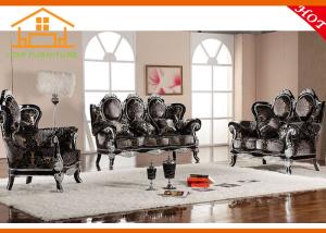 China New model antique royal italian furniture luxury wood carved leather blue sofa furniture sets wholesale