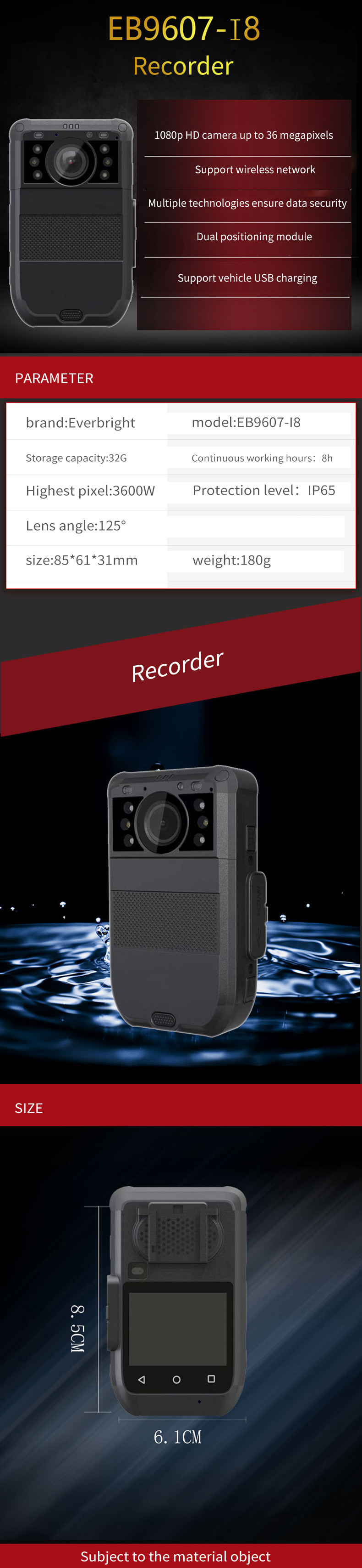 Real Time Monitor 1280P 4G WIFI Personal Body Camera Body Mounted