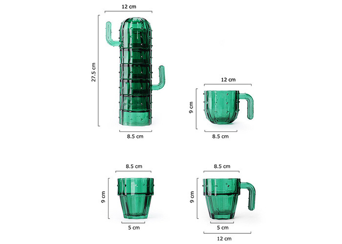 Creative Water Drinking Glass Cup Green Cactus Shape Cup Set Eco - Friendly