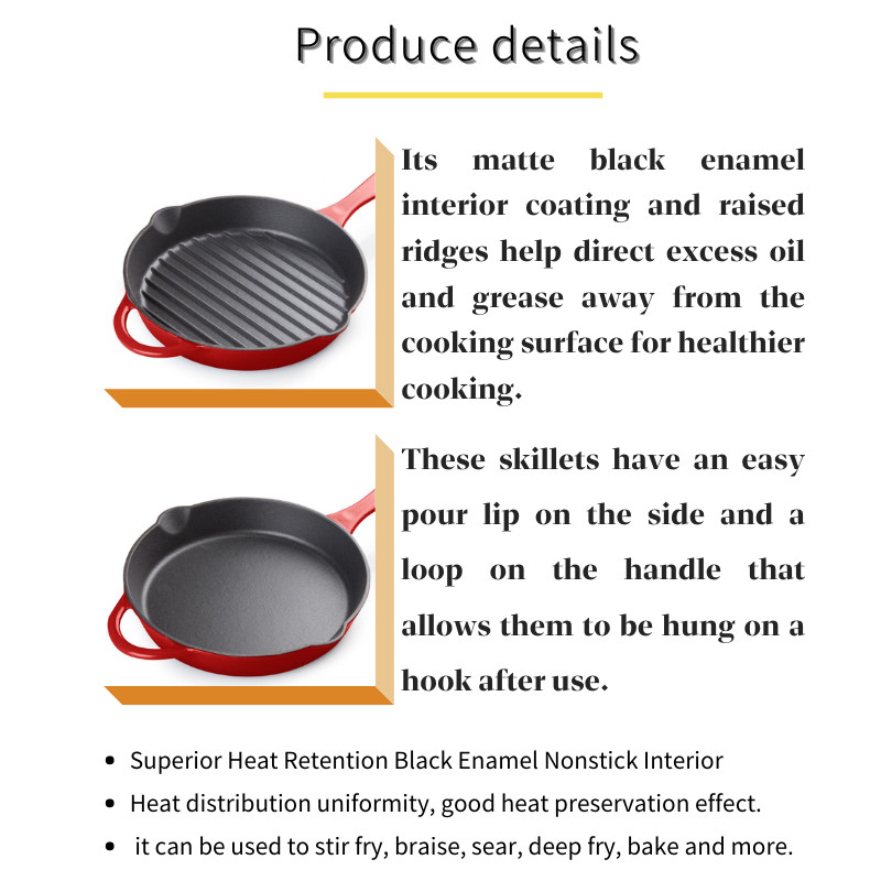 Multifunctional Enamel Coated Frying Pan 26cm For Camping Cooking