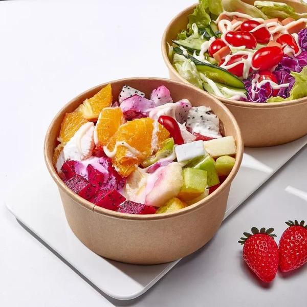 Take Away Soup PLA Kraft Paper Salad Bowl Logo Printed Disposable Paper Salad