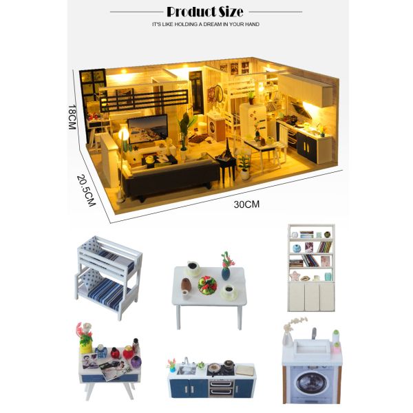 DIY Wooden Doll Houses Miniature Furniture Kit For Children Birthday