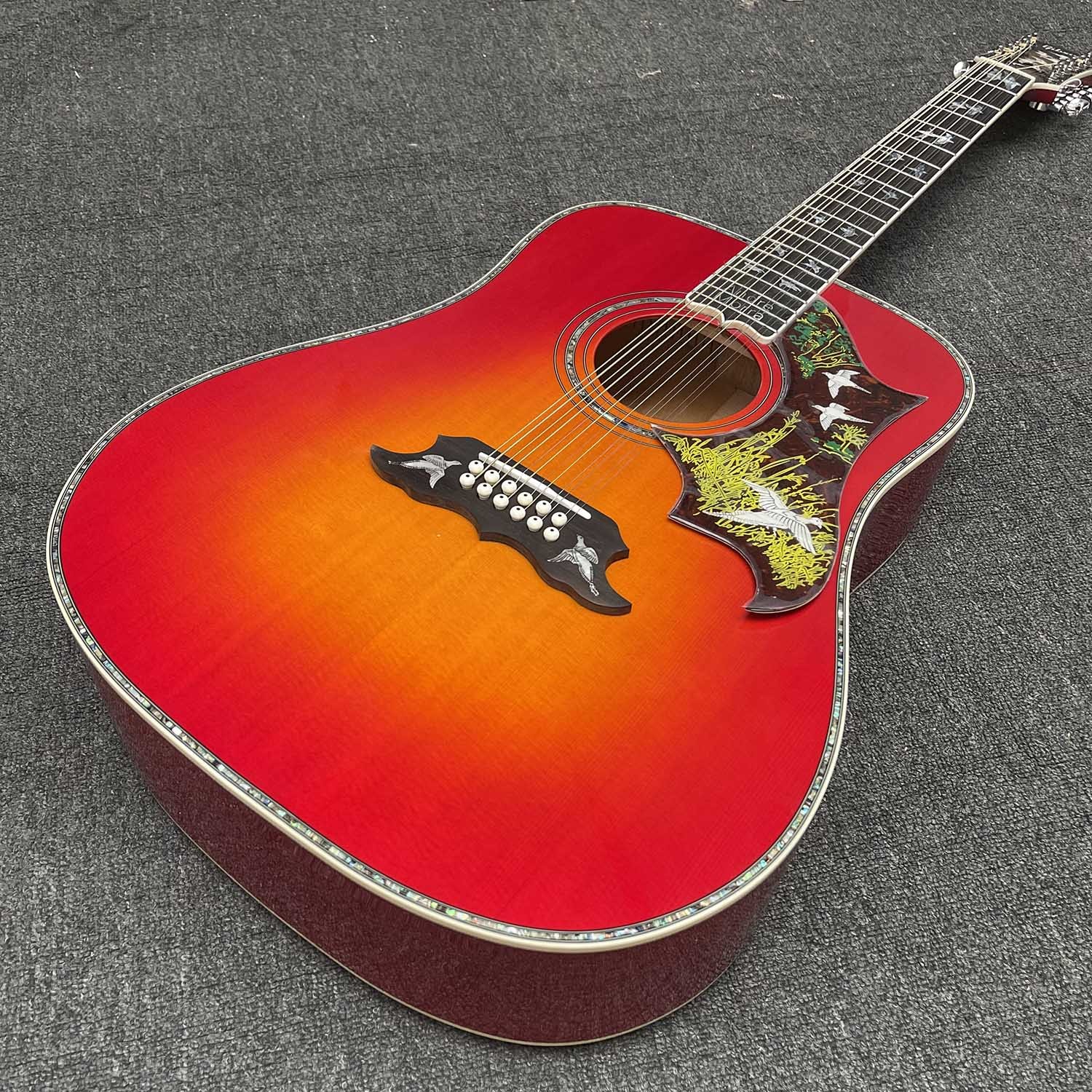 Custom 12 strings 41 inch Flamed Maple Neck Doves Dreadnought Acoustic Guitar Deluxe Version Customized Headstock