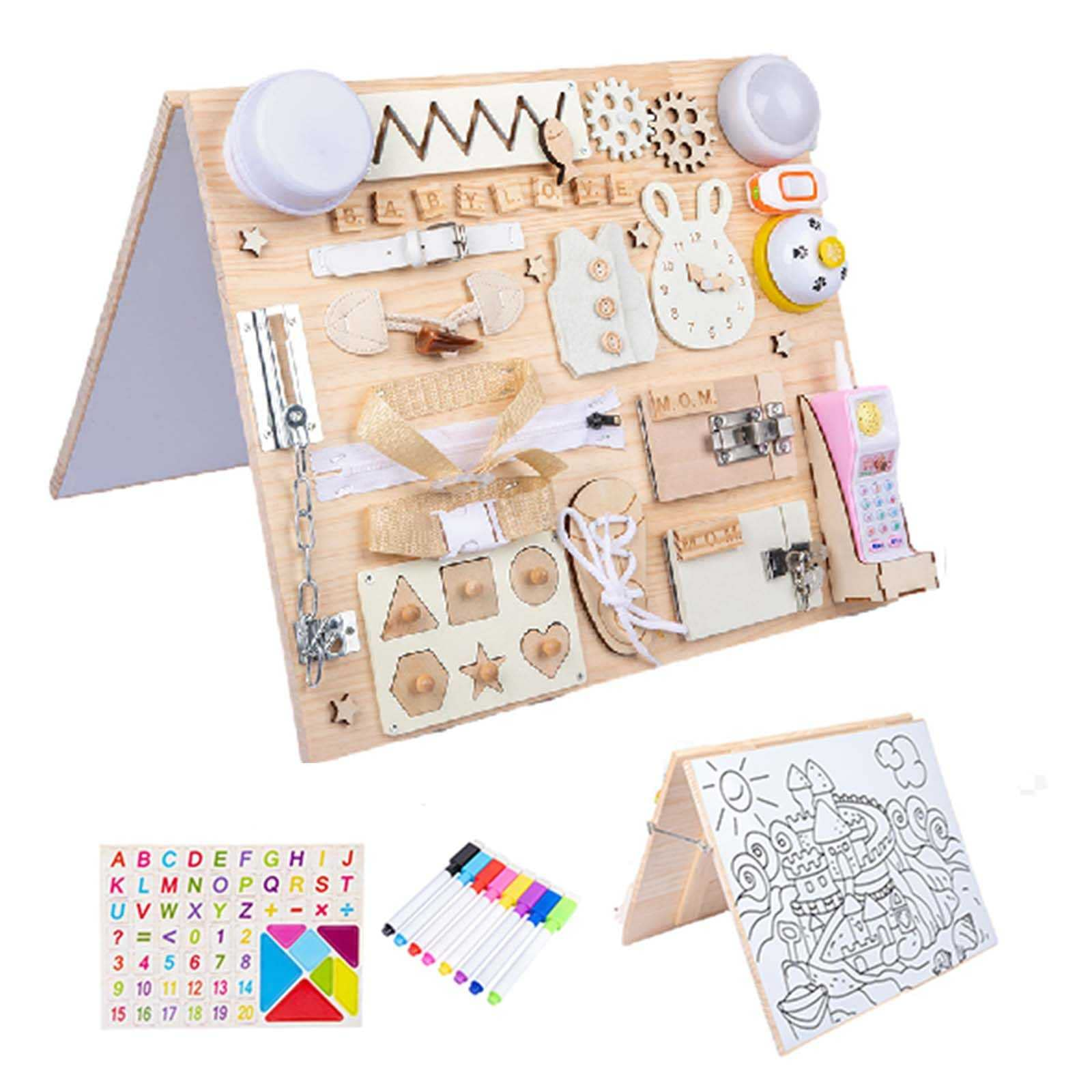 Basic Life Skills Activities Wooden Montessori Busy Board for Toddlers Picture Shown