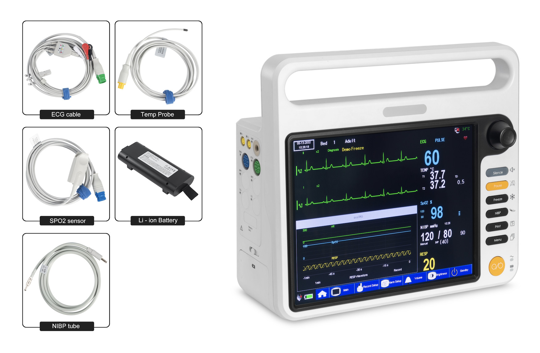 General Ward Clinic Portable Patient Monitor For Vital Signs Monitoring