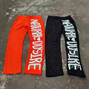 China Custom Rhinestone Puff Print Sweat Pants Joggers Vintage Acid Wash Flared Sweatpants Men wholesale