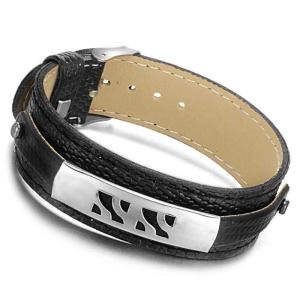 China Tagor Stainless Steel Jewelry Super Fashion Silicone Leather Bracelet Bangle TYSR040 wholesale