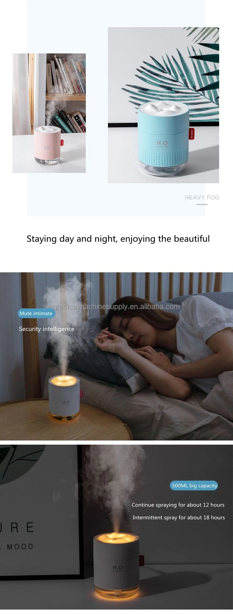 Portable H2O Humidifier Cool-Mist Impeller Humidifier with ABS PP Silica Gel Material