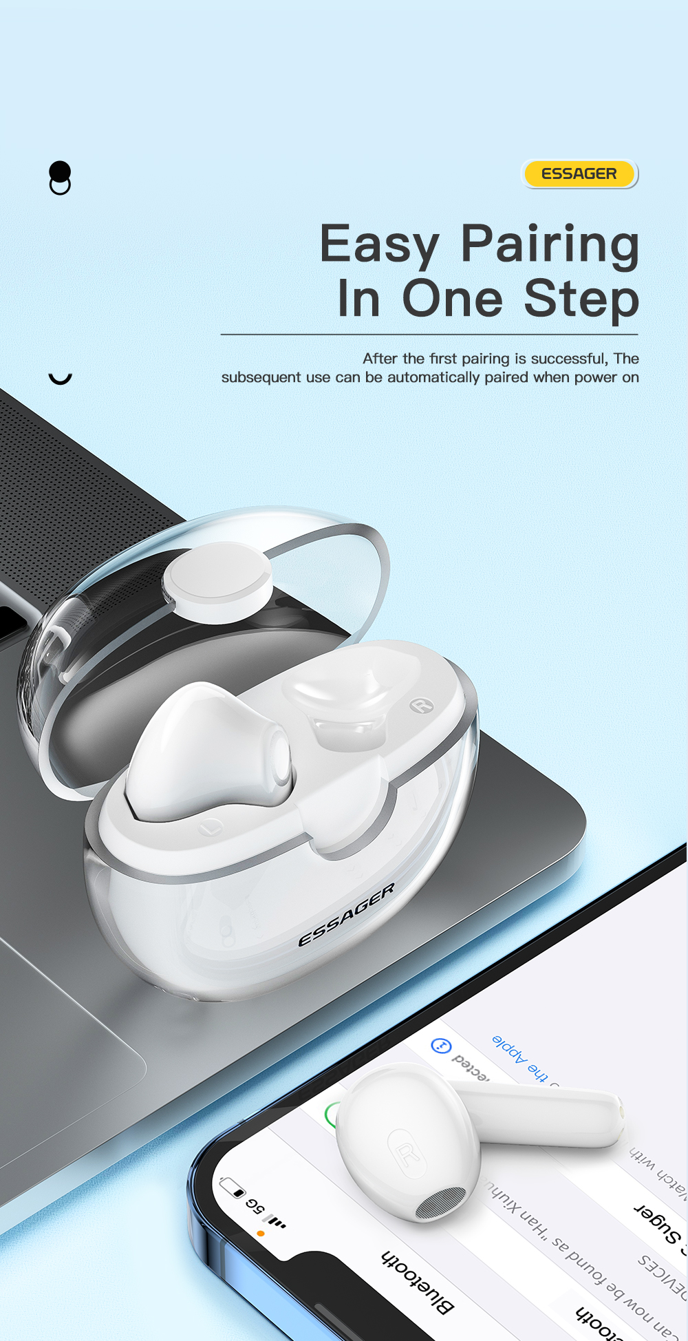TWS Blue Tooth BT Wireless Headset Earphone Transparent 35mAh 300mAh For Ip Android