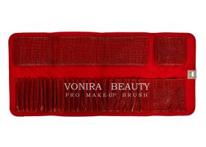 China Snake Texture Leather Makeup Brush Roll Bag Women Clutch Travel Cosmetic Bags wholesale