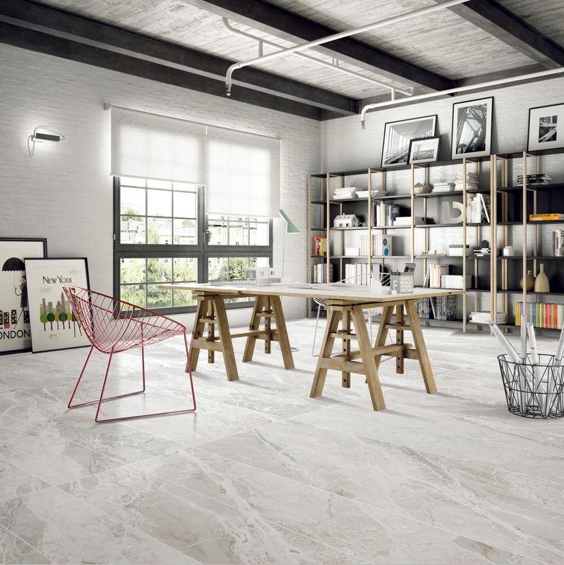 Polished Glazed Full Body Porcelain Floor Tile 600x1200mm Light Grey Color