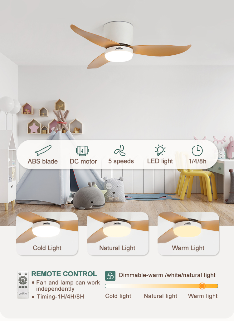 Metal Lamp Body 36 Inch LED Ceiling Fan with Remote Control and 3 Color Lighting