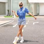 Women'S Two Piece Jumpsuit Casual Wear Delicate Buttons Broderie Top Shorts