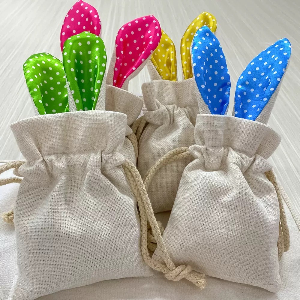 Sublimation Blank Linen Easter Drawstring Bunny Bag For Easter Day