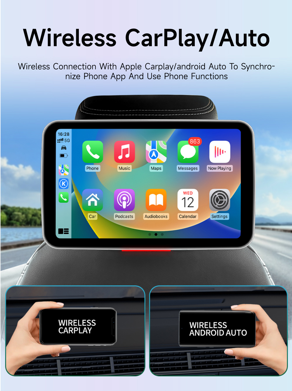 MP3/MP4 Players Combination Headrest Monitor Display IPS Android Tablet for Car Rear Seat