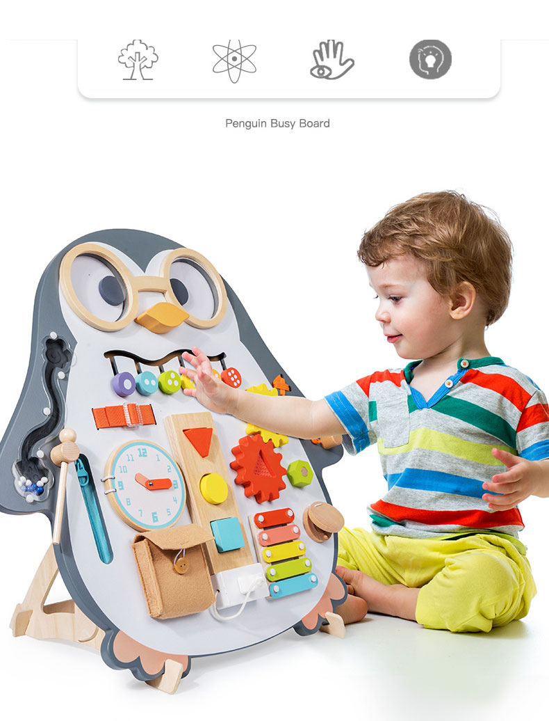 Penguin Busy Board Vertical Double-Sided Painting Puzzle Toy for Kids Learning Function