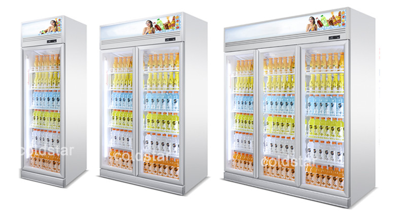 Supermarket Upright Commercial Chiller Cold Drink Display Refrigerator