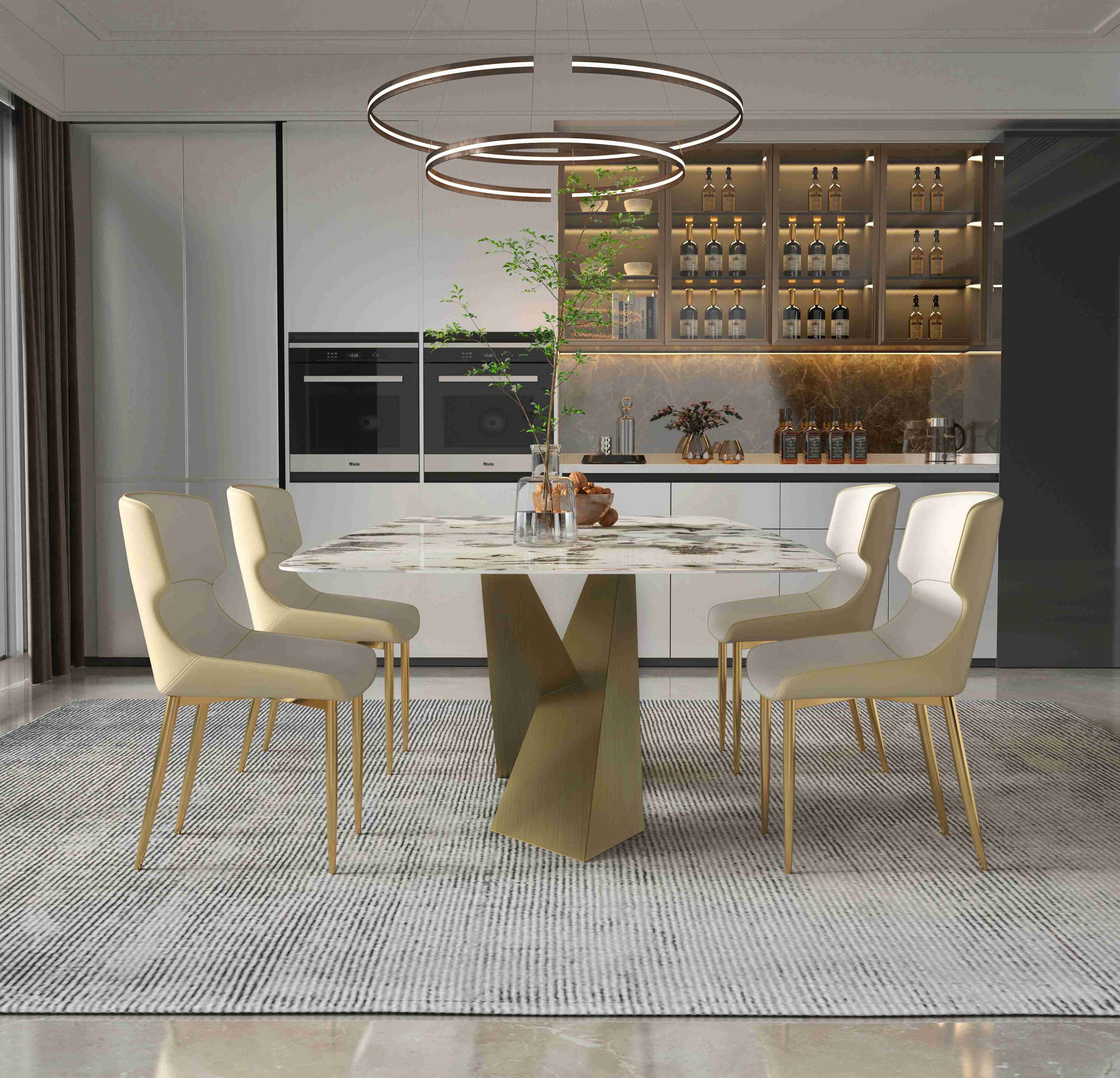 Bright Rock Board Small Apartment Dining Table Chair Sets Nordic Modern Light Luxury Bronze Dining Room Set