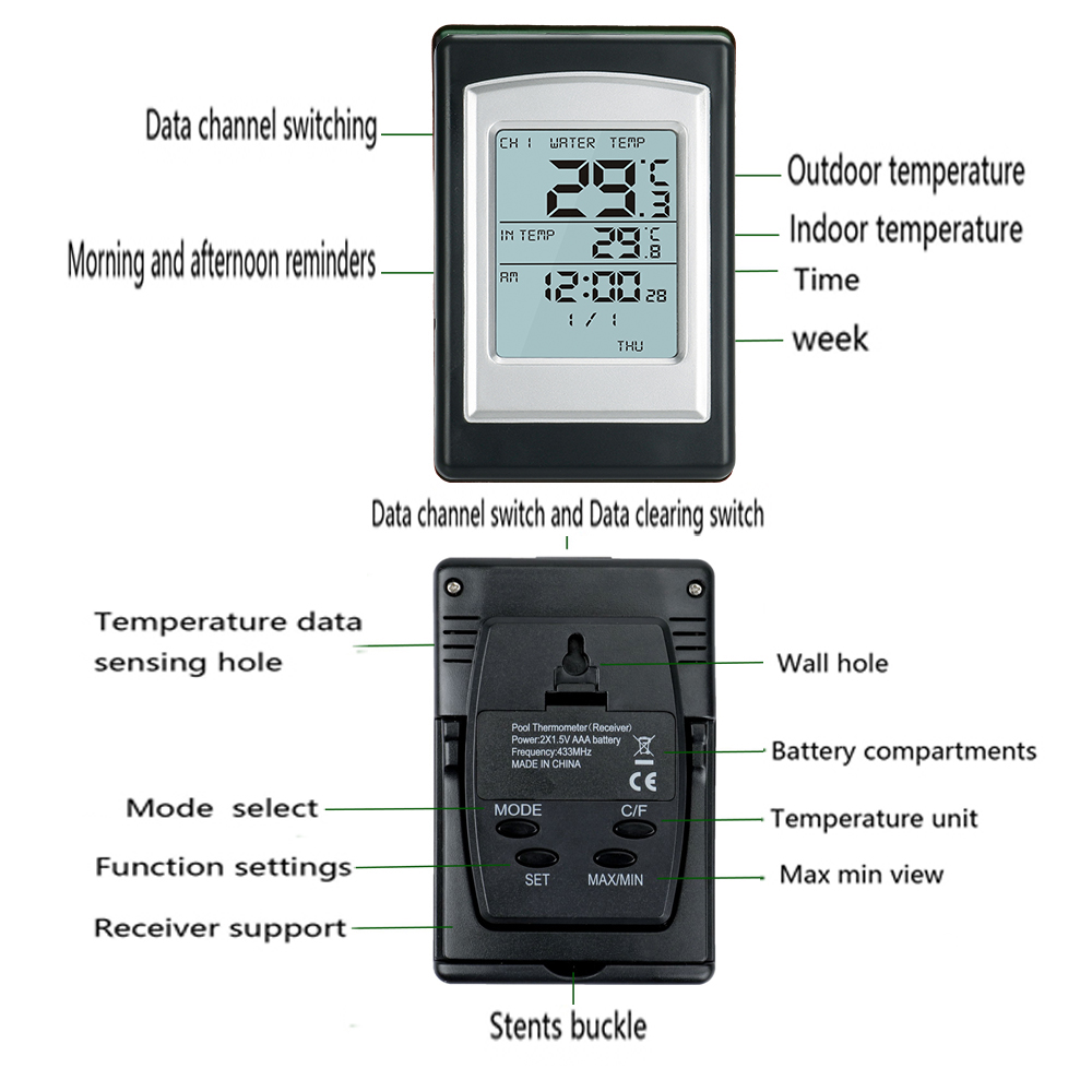 WT0124 Wireless Solar Pool Thermometer Accurate Temperature Display For Outdoor Pools